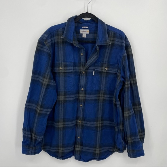 CARHARTT Shirt Mens XL 102215 988 Hubbard Plaid Long Sleeve Durable Canvas blue - Picture 1 of 7